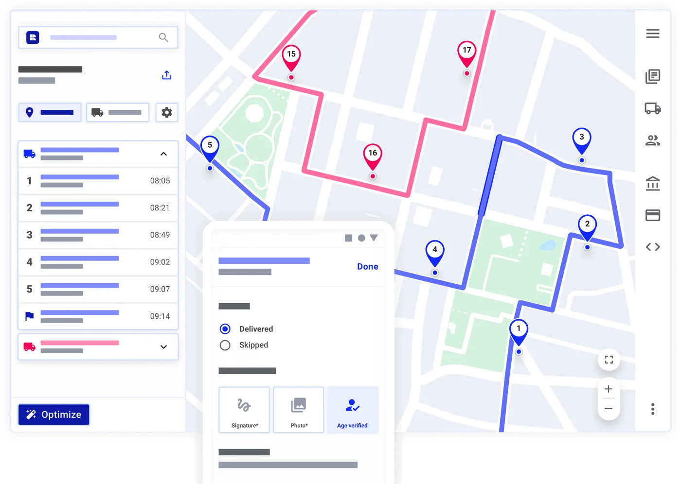 Narmen (Routetitan) mockup showing routes and delivery times on our maps