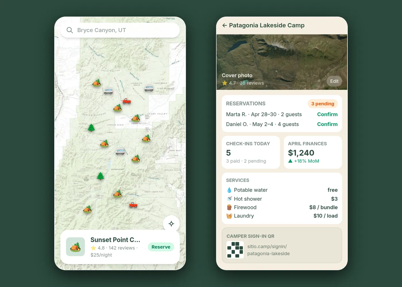 Sitio.camp app screenshot