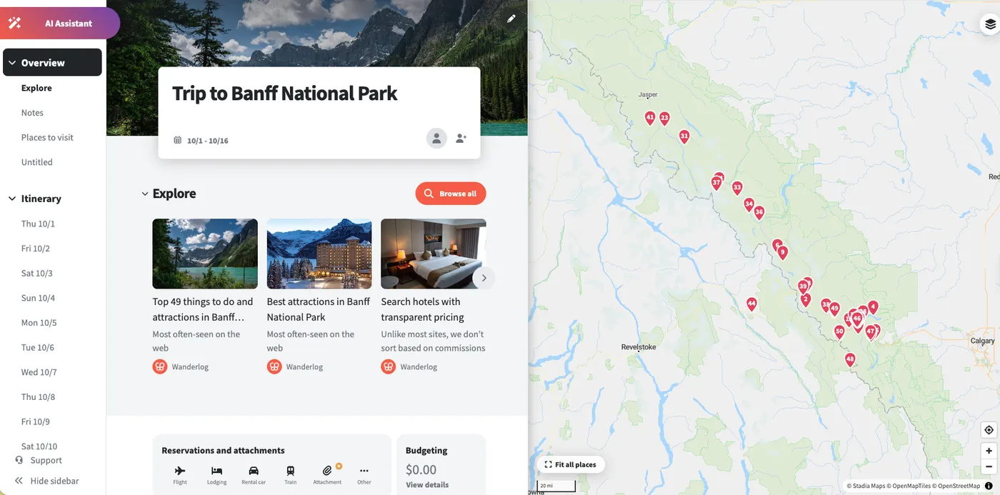 Wanderlog screenshot by Stadia Maps